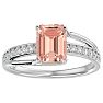 1-1/2 Carat Emerald Shape Morganite and Diamond Ring In 14 Karat White Gold Image-1