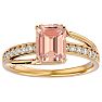 1-1/2 Carat Emerald Shape Morganite and Diamond Ring In 14 Karat Yellow Gold Image-1