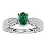 3/4 Carat Oval Shape Emerald Ring With Tapered Etched Band In 14 Karat White Gold Image-1