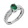 3/4 Carat Oval Shape Emerald Ring With Tapered Etched Band In 14 Karat White Gold Image-2