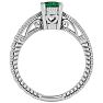 3/4 Carat Oval Shape Emerald Ring With Tapered Etched Band In 14 Karat White Gold Image-3