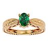 3/4 Carat Oval Shape Emerald Ring With Tapered Etched Band In 14 Karat Yellow Gold Image-1