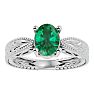 2 Carat Oval Shape Emerald Ring With Tapered Etched Band In 14 Karat White Gold Image-1