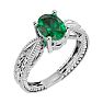 2 Carat Oval Shape Emerald Ring With Tapered Etched Band In 14 Karat White Gold Image-2