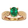 2 Carat Oval Shape Emerald Ring With Tapered Etched Band In 14 Karat Yellow Gold Image-1