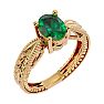 2 Carat Oval Shape Emerald Ring With Tapered Etched Band In 14 Karat Yellow Gold Image-2