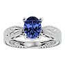 2 Carat Oval Shape Tanzanite Ring With Tapered Etched Band In 14 Karat White Gold Image-1