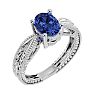 2 Carat Oval Shape Tanzanite Ring With Tapered Etched Band In 14 Karat White Gold Image-2