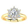 Moissanite Engagement Ring; 2 3/4 Carat Round Shape Flower Halo Moissanite Engagement Ring In 14 Karat Yellow Gold Image-1