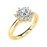 Moissanite Engagement Ring; 2 3/4 Carat Round Shape Flower Halo Moissanite Engagement Ring In 14 Karat Yellow Gold Image-2