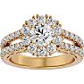 Moissanite Engagement Ring; 4 Carat Moissanite Halo Engagement Ring In 14 Karat Yellow Gold Image-1