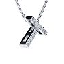 Letter T Diamond Initial Necklace In Sterling Silver With 11 Diamonds, 18 Inches Image-2
