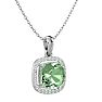 2 1/4 Carat Cushion Cut Green Amethyst and Halo Diamond Necklace In 14 Karat White Gold, 18 Inches Image-2