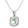 2 1/4 Carat Cushion Cut Green Amethyst and Halo Diamond Necklace In 14 Karat White Gold, 18 Inches Image-4