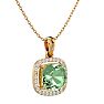 2 1/4 Carat Cushion Cut Green Amethyst and Halo Diamond Necklace In 14 Karat Yellow Gold, 18 Inches Image-2