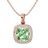 2 1/4 Carat Cushion Cut Green Amethyst and Halo Diamond Necklace In 14 Karat Rose Gold, 18 Inches Image-1