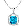 2 3/4 Carat Cushion Cut Blue Topaz and Halo Diamond Necklace In 14 Karat White Gold, 18 Inches Image-1