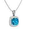 2 3/4 Carat Cushion Cut Blue Topaz and Halo Diamond Necklace In 14 Karat White Gold, 18 Inches Image-2