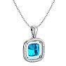 2 3/4 Carat Cushion Cut Blue Topaz and Halo Diamond Necklace In 14 Karat White Gold, 18 Inches Image-4