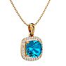2 3/4 Carat Cushion Cut Blue Topaz and Halo Diamond Necklace In 14 Karat Yellow Gold, 18 Inches Image-2