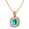 2 3/4 Carat Cushion Cut Blue Topaz and Halo Diamond Necklace In 14 Karat Yellow Gold, 18 Inches Image-4