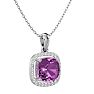 2 3/4 Carat Cushion Cut Pink Topaz and Halo Diamond Necklace In 14 Karat White Gold, 18 Inches Image-2