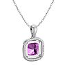 2 3/4 Carat Cushion Cut Pink Topaz and Halo Diamond Necklace In 14 Karat White Gold, 18 Inches Image-4