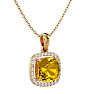 2 1/4 Carat Cushion Cut Citrine and Halo Diamond Necklace In 14 Karat Yellow Gold, 18 Inches Image-2