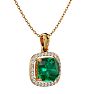2-1/4 Carat Cushion Shape Emerald Necklaces With Diamond Halo In 14 Karat Yellow Gold, 18 Inch Chain Image-2