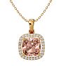 3-1/4 Carat Cushion Shape Morganite With Diamond Halo In 14 Karat Yellow Gold With 18 Inch Chain Image-1