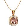 3-1/4 Carat Cushion Shape Morganite With Diamond Halo In 14 Karat Yellow Gold With 18 Inch Chain Image-2