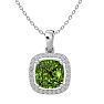 2 3/4 Carat Cushion Cut Peridot and Halo Diamond Necklace In 14 Karat White Gold, 18 Inches Image-1