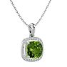 2 3/4 Carat Cushion Cut Peridot and Halo Diamond Necklace In 14 Karat White Gold, 18 Inches Image-2