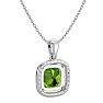 2 3/4 Carat Cushion Cut Peridot and Halo Diamond Necklace In 14 Karat White Gold, 18 Inches Image-4