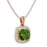 2 3/4 Carat Cushion Cut Peridot and Halo Diamond Necklace In 14 Karat Rose Gold, 18 Inches Image-2