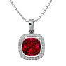 3 1/4 Carat Cushion Cut Ruby and Halo Diamond Necklace In 14 Karat White Gold, 18 Inches Image-1