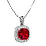3 1/4 Carat Cushion Cut Ruby and Halo Diamond Necklace In 14 Karat White Gold, 18 Inches Image-2