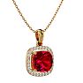 3 1/4 Carat Cushion Cut Ruby and Halo Diamond Necklace In 14 Karat Yellow Gold, 18 Inches Image-2