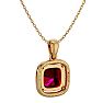 3 1/4 Carat Cushion Cut Ruby and Halo Diamond Necklace In 14 Karat Yellow Gold, 18 Inches Image-4
