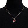3 1/4 Carat Cushion Cut Ruby and Halo Diamond Necklace In 14 Karat Yellow Gold, 18 Inches Image-6