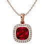 3 1/4 Carat Cushion Cut Ruby and Halo Diamond Necklace In 14 Karat Rose Gold, 18 Inches Image-1