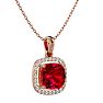 3 1/4 Carat Cushion Cut Ruby and Halo Diamond Necklace In 14 Karat Rose Gold, 18 Inches Image-2