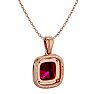 3 1/4 Carat Cushion Cut Ruby and Halo Diamond Necklace In 14 Karat Rose Gold, 18 Inches Image-4