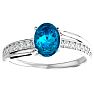 1 3/4 Carat Oval Shape Blue Topaz and Diamond Ring In 14 Karat White Gold Image-1
