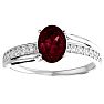 Garnet Ring: Garnet Jewelry: 1 3/4 Carat Oval Shape Garnet and Diamond Ring In 14 Karat White Gold Image-1