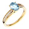 Aquamarine Ring: Aquamarine Jewelry: 1 1/3 Carat Oval Shape Aquamarine and Diamond Ring In 14 Karat Yellow Gold Image-2