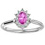 2/3 Carat Oval Shape Pink Topaz and Halo Diamond Ring In 14 Karat White Gold Image-1