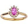 2/3 Carat Oval Shape Pink Topaz and Halo Diamond Ring In 14 Karat Yellow Gold Image-1