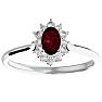 Garnet Ring: Garnet Jewelry: 2/3 Carat Oval Shape Garnet and Halo Diamond Ring In 14 Karat White Gold Image-1