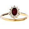 Garnet Ring: Garnet Jewelry: 2/3 Carat Oval Shape Garnet and Halo Diamond Ring In 14 Karat Yellow Gold Image-1